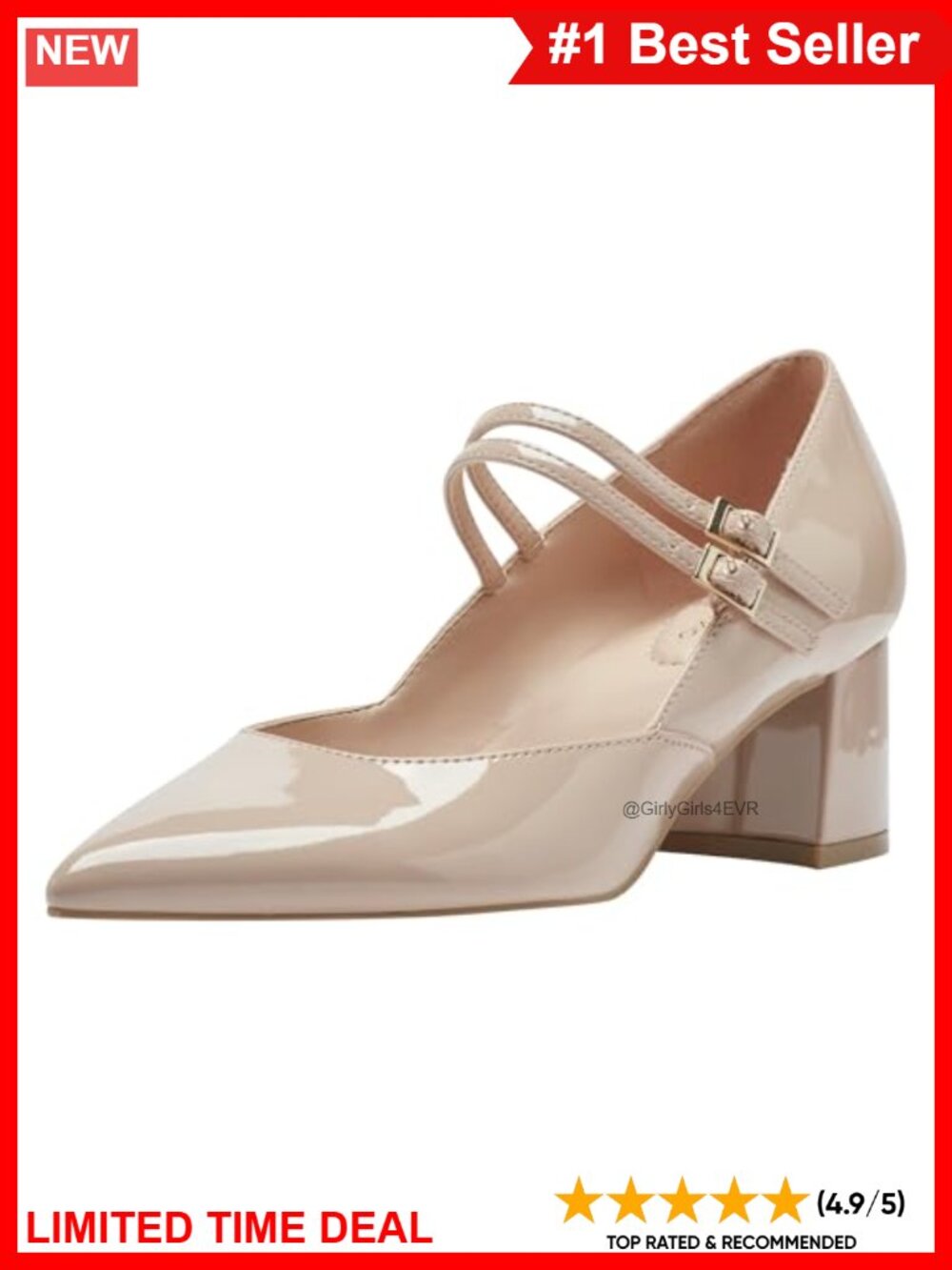 Faux Patent Leather Pointy Toe Buckle Block Heel Dress Pumps Formal